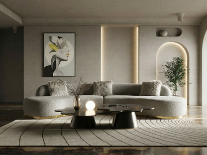 Frontier Glam Grey Fabric Curved Sectional Sofa