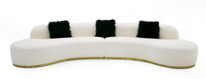 Divani Casa Frontier - Glam Off-White Fabric Curved Sectional Sofa with Black Pillows