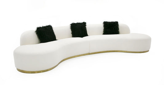 Divani Casa Frontier - Glam Off-White Fabric Curved Sectional Sofa with Black Pillows