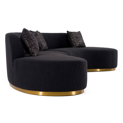Frontier Glam Black Fabric Curved Sectional Sofa with Grey Pillows