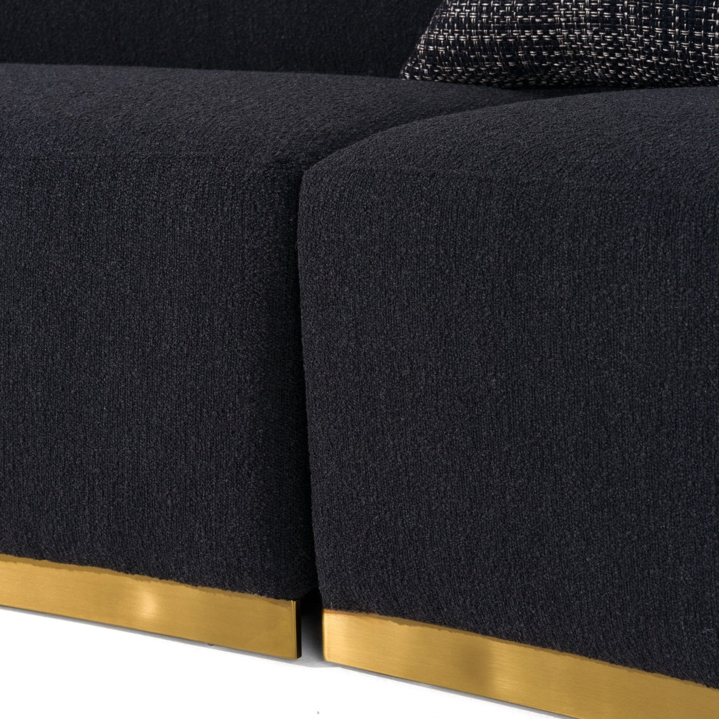 Frontier Glam Black Fabric Curved Sectional Sofa with Grey Pillows