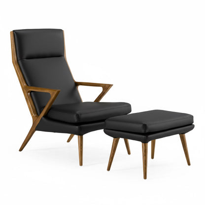 Fulton Black Lounge Chair and Ottoman