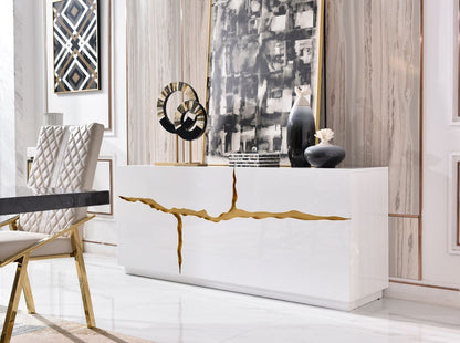 Aspen White High Gloss Buffet with Champagne Gold Accents