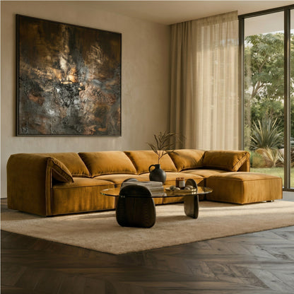 Gene Ochre Fabric 5-Piece Modular Sectional Sofa