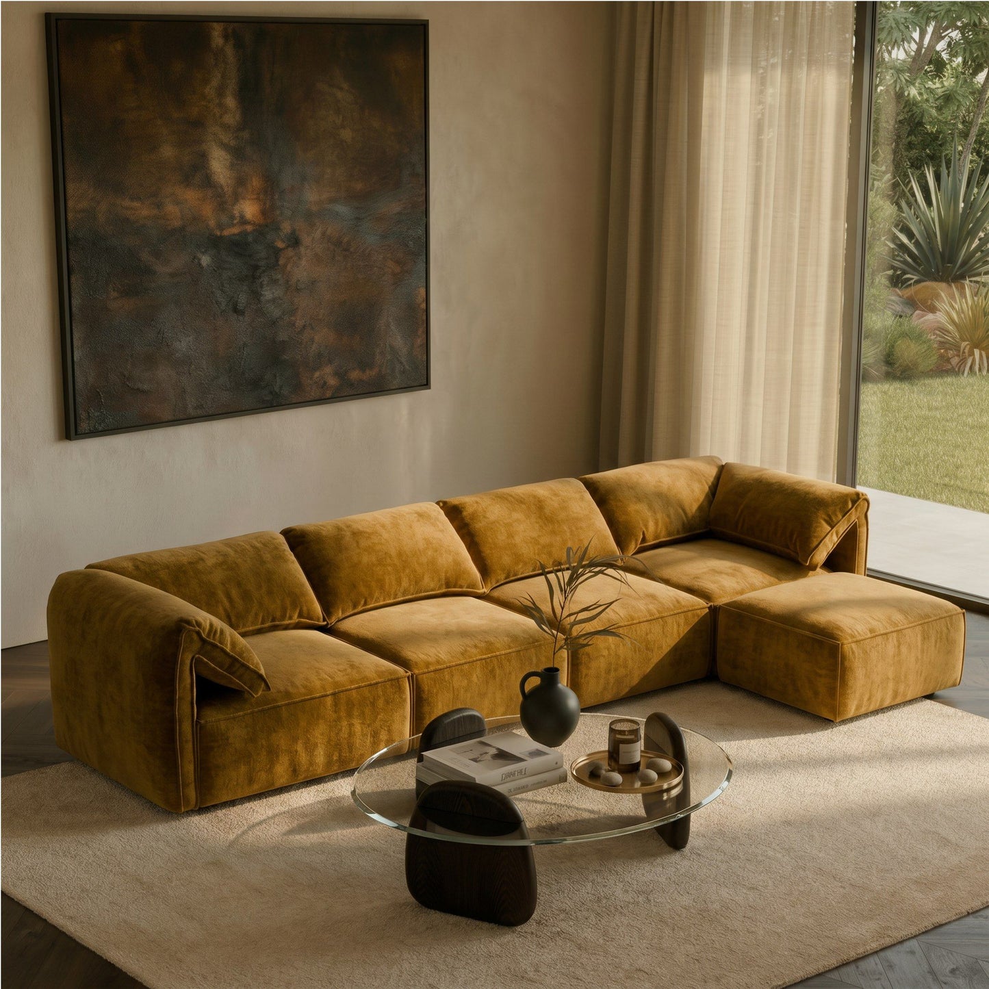Gene Ochre Fabric 5-Piece Modular Sectional Sofa