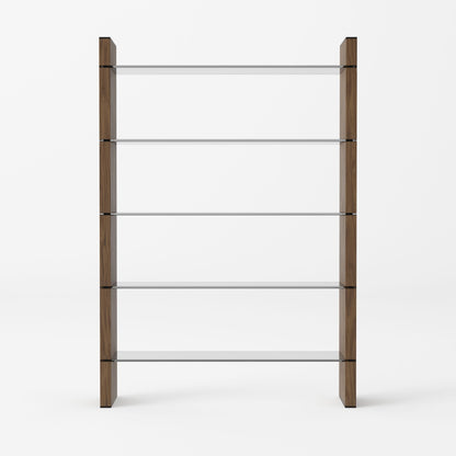 Modrest Glencoe - Modern Walnut & Black Glass Bookshelf