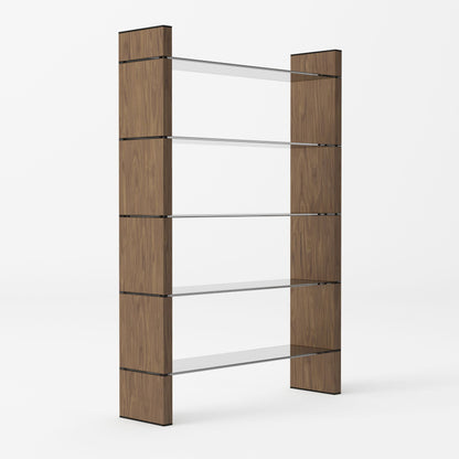 Modrest Glencoe - Modern Walnut & Black Glass Bookshelf