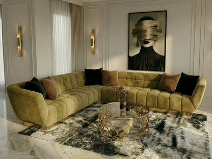 Granby Glam Mustard and Gold Fabric Sectional Sofa