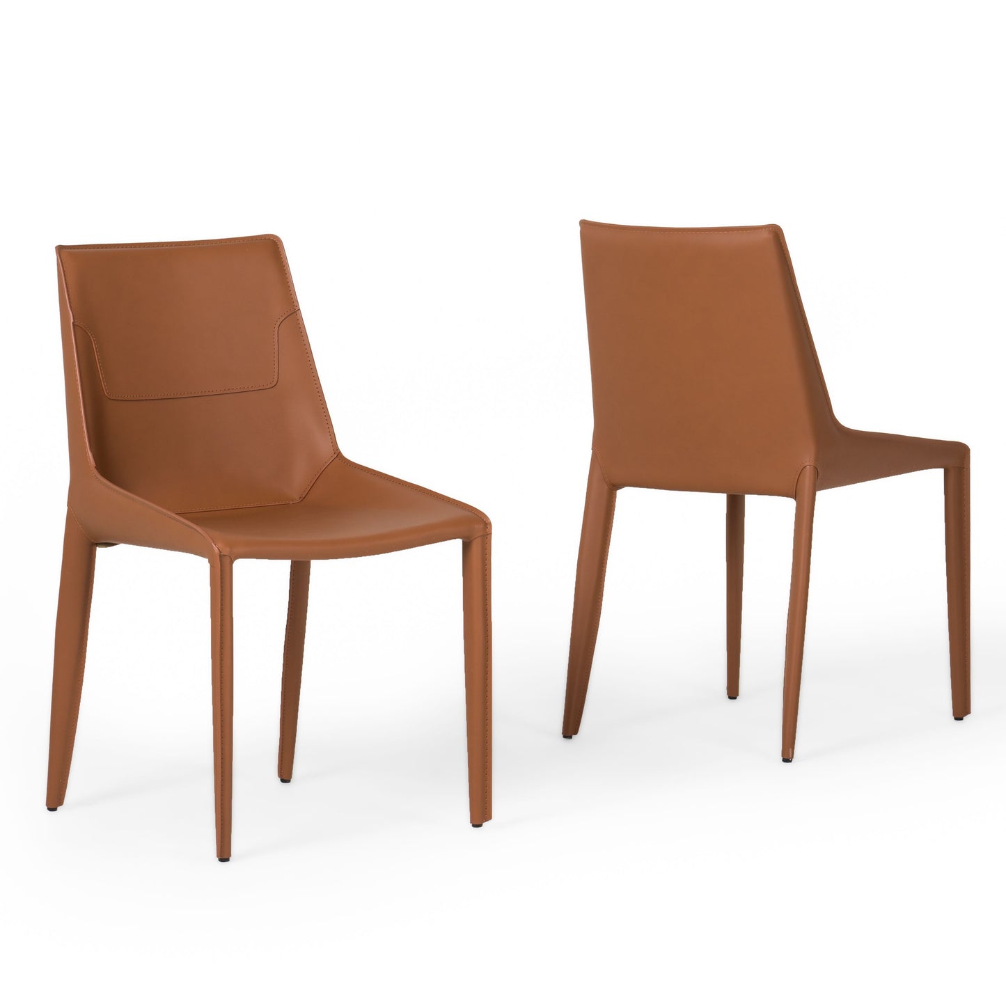 Modrest Halo - Modern Cognac Saddle Leather Dining Chair Set of Two