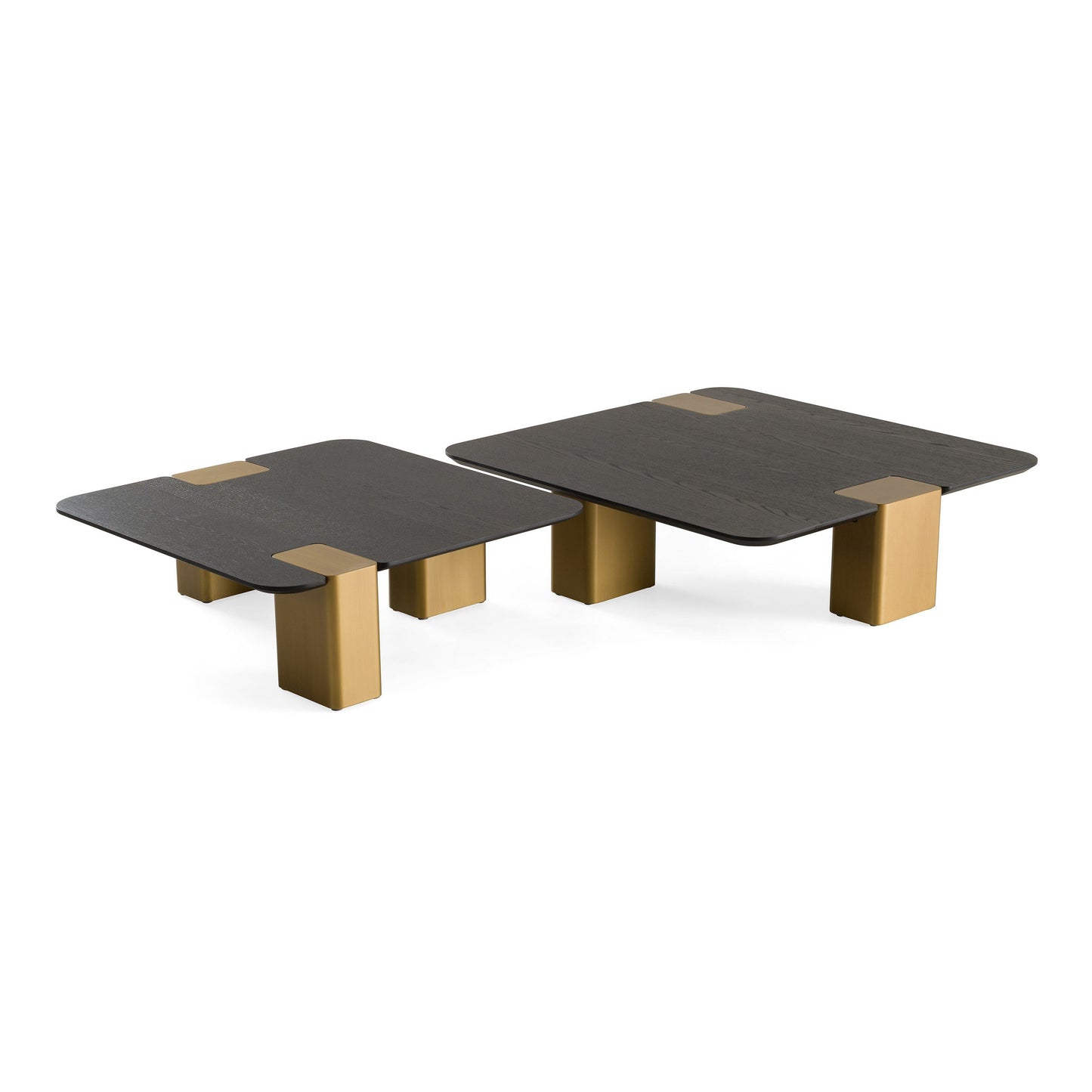 Modrest Harold Modern Nesting Coffee Table Set – Black Oak & Brushed Gold - Contemporary Square Tables
