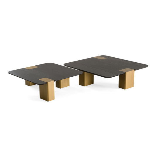 Modrest Harold Modern Nesting Coffee Table Set – Black Oak & Brushed Gold - Contemporary Square Tables