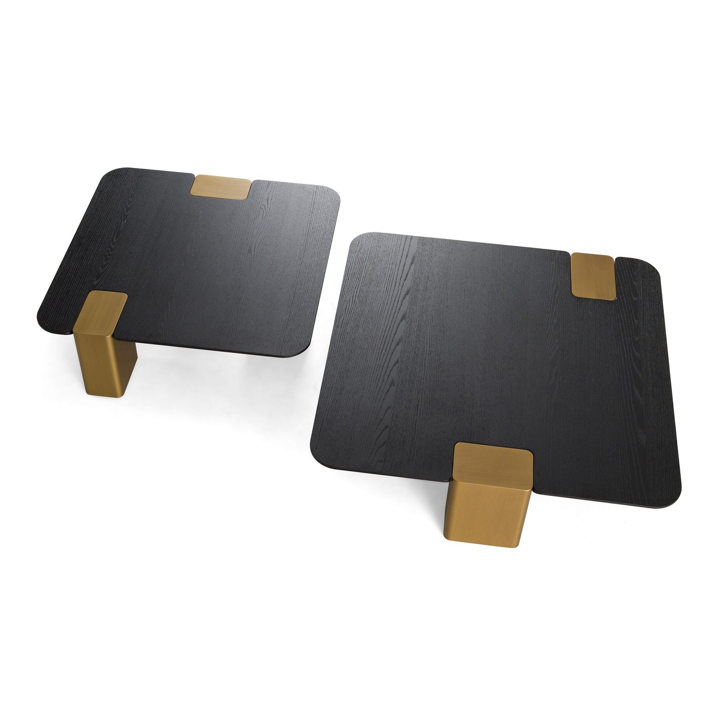 Modrest Harold Modern Nesting Coffee Table Set – Black Oak & Brushed Gold - Contemporary Square Tables