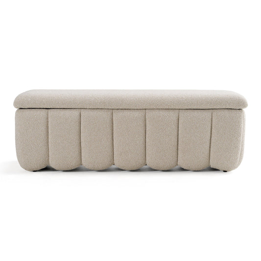 Modrest Harris Modern Storage Bench – Off-White Fabric Entryway or Bedroom Seating
