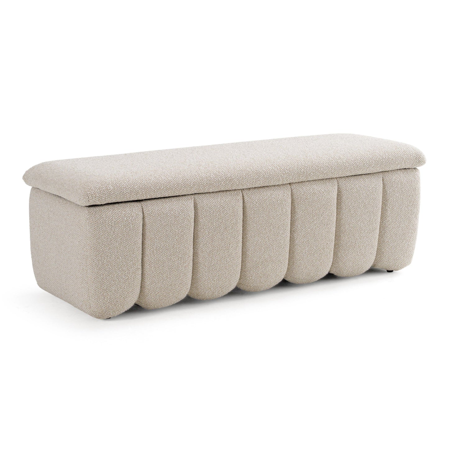 Modrest Harris Modern Storage Bench – Off-White Fabric Entryway or Bedroom Seating