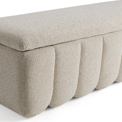 Modrest Harris Modern Storage Bench – Off-White Fabric Entryway or Bedroom Seating