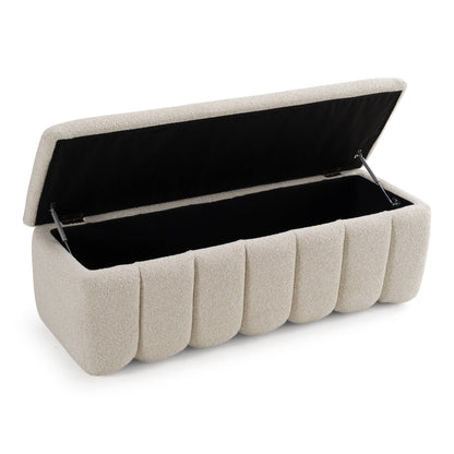 Modrest Harris Modern Storage Bench – Off-White Fabric Entryway or Bedroom Seating