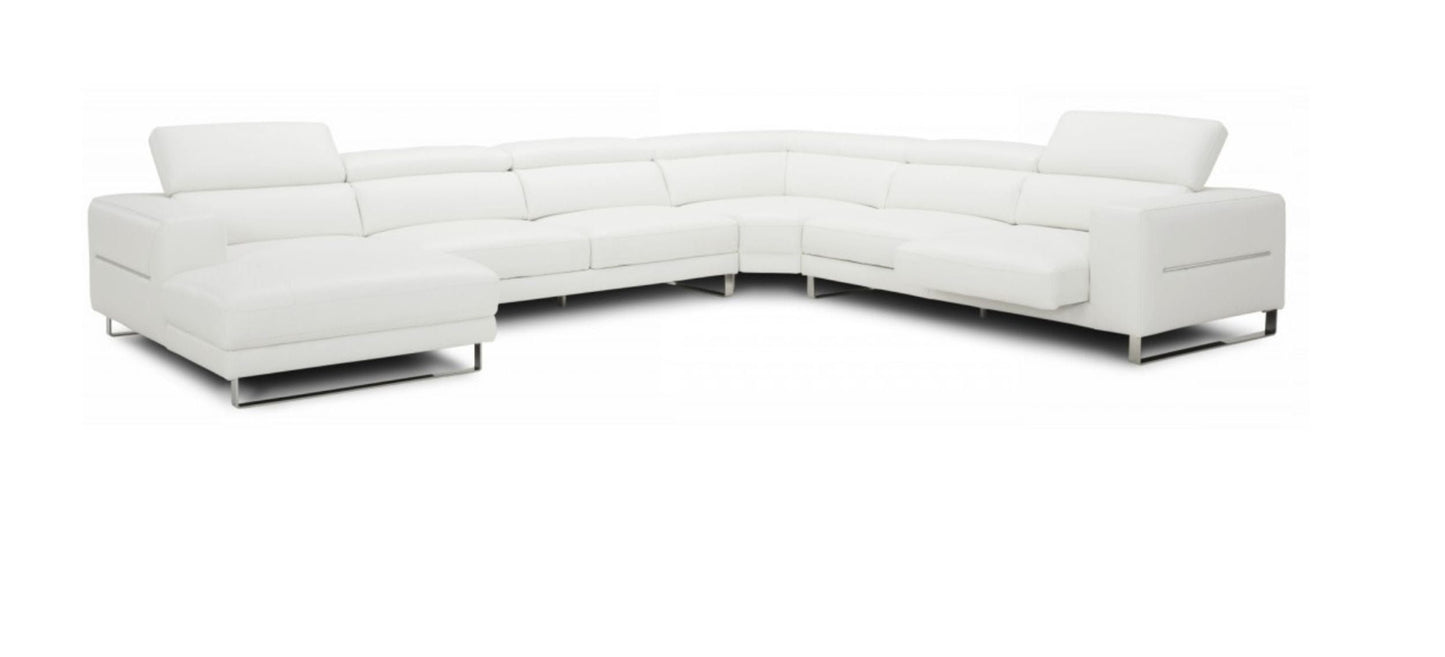 Divani Casa Hawkey - Contemporary White Full Leather U Shaped Left Facing Sectional Sofa