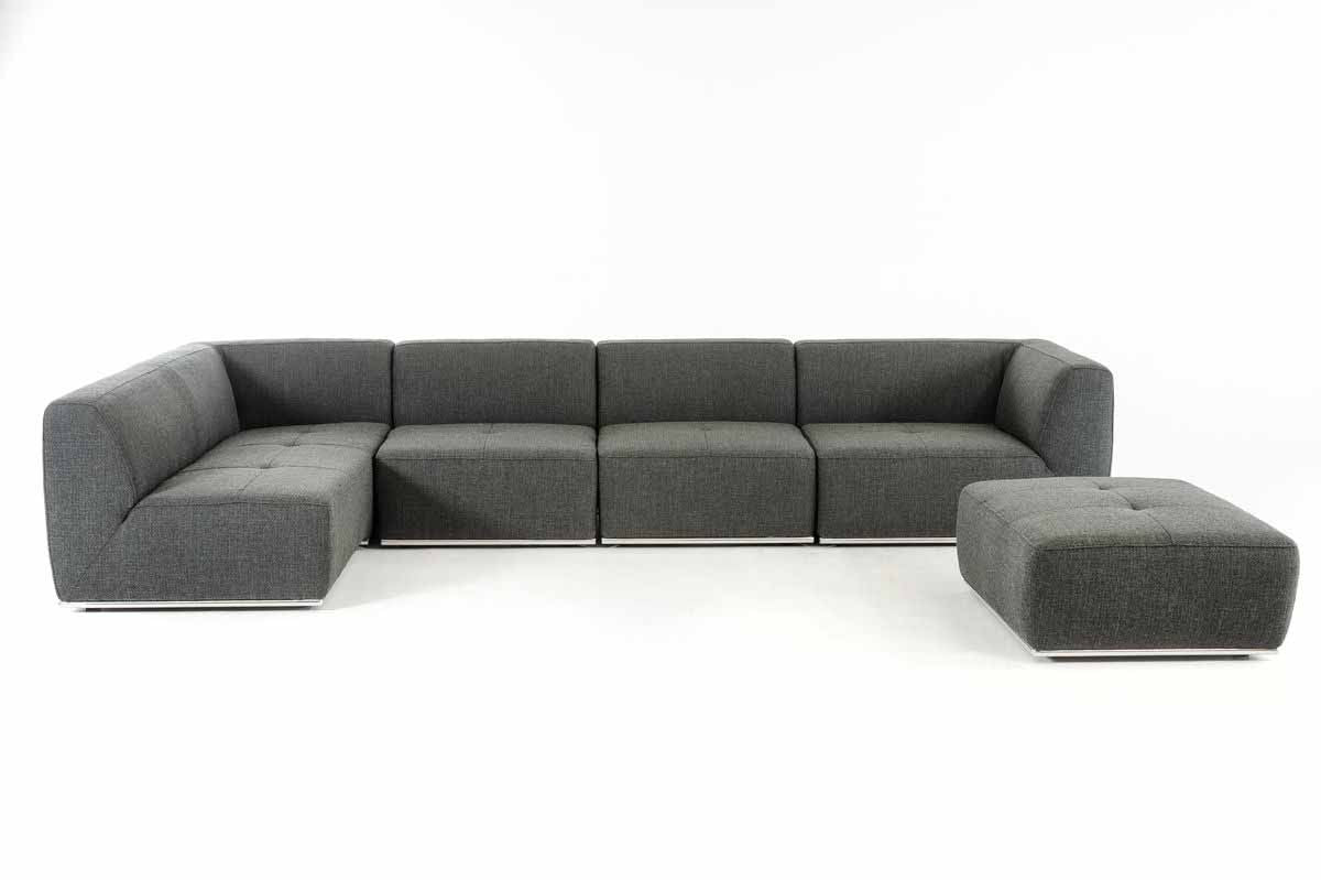 Divani Casa Hawthorn - Modern Grey Fabric Modular Left Facing Chaise Sectional Sofa + Ottoman