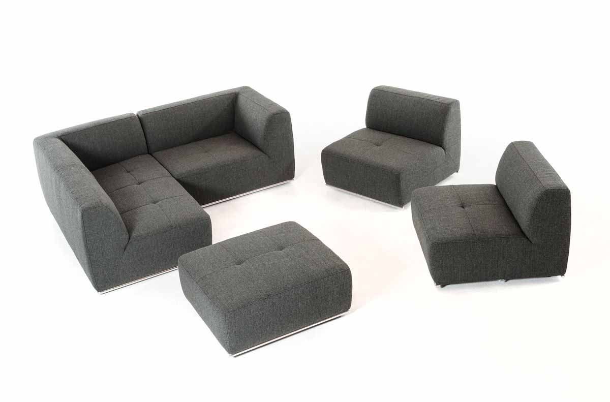 Divani Casa Hawthorn - Modern Grey Fabric Modular Left Facing Chaise Sectional Sofa + Ottoman