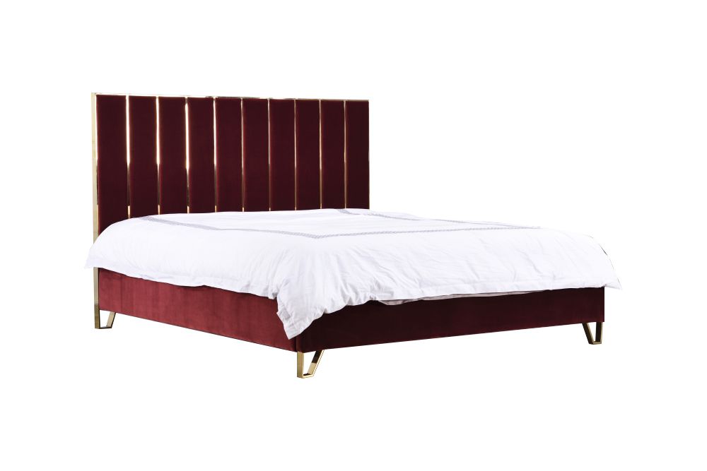 Reyes Red Velvet and Gold Eastern King Bed