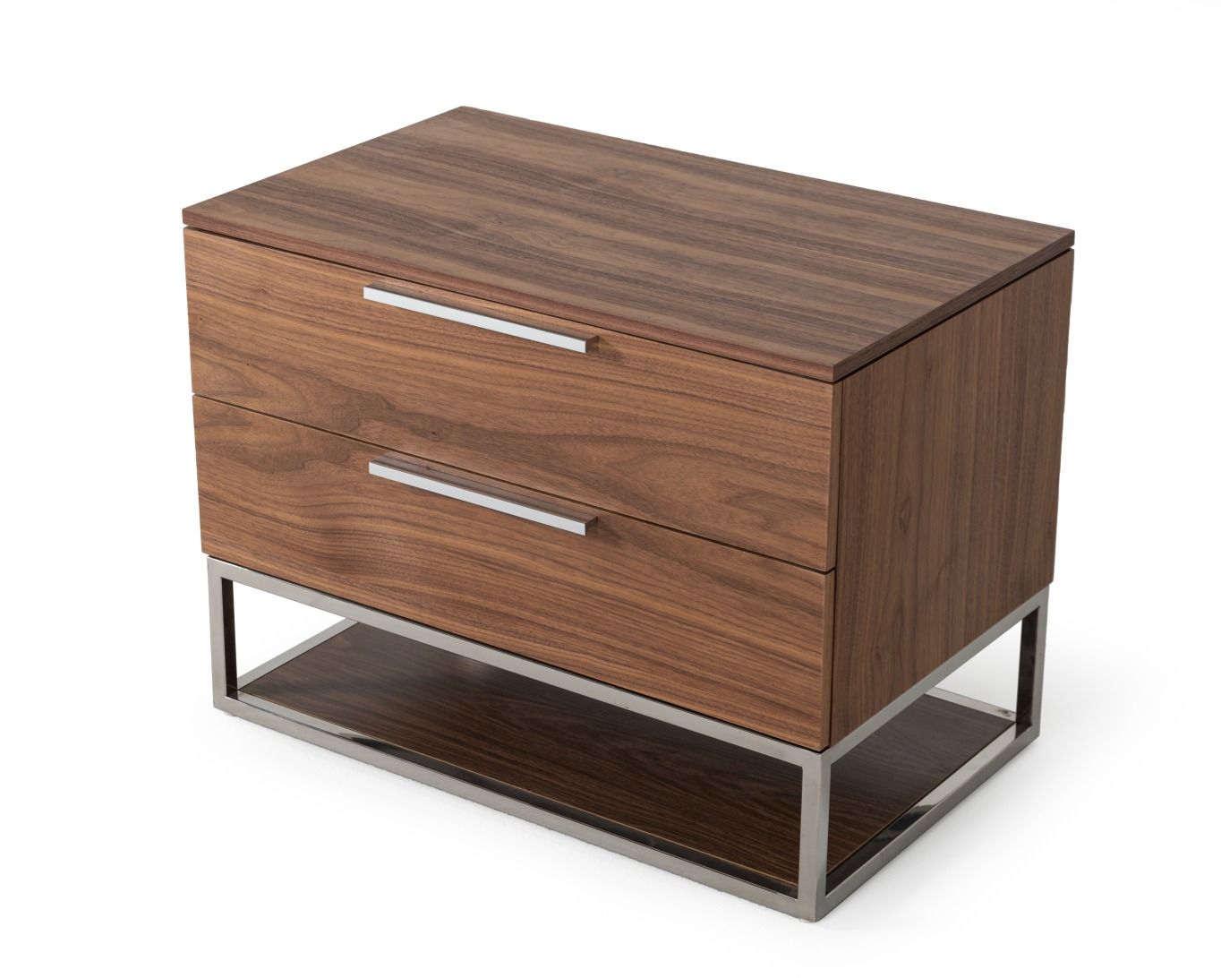 Modrest Heloise Contemporary Walnut & Stainless Steel Nightstand