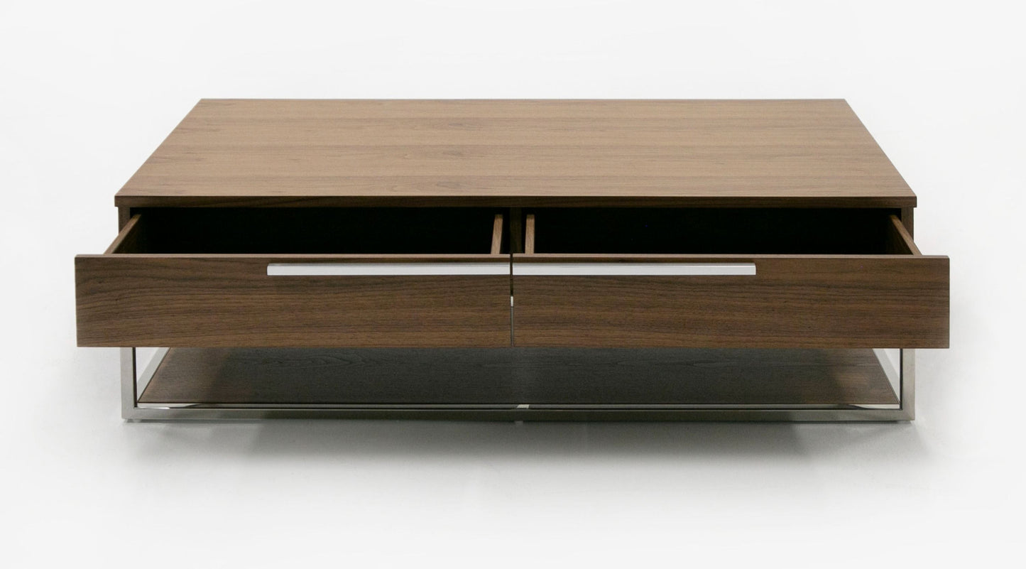 Modrest Heloise - Modern Walnut and Stainless Steel Coffee Table