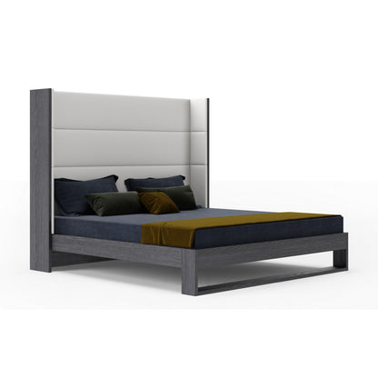 Modrest Heloise - Contemporary White Leather & Grey Elm Trim Bed