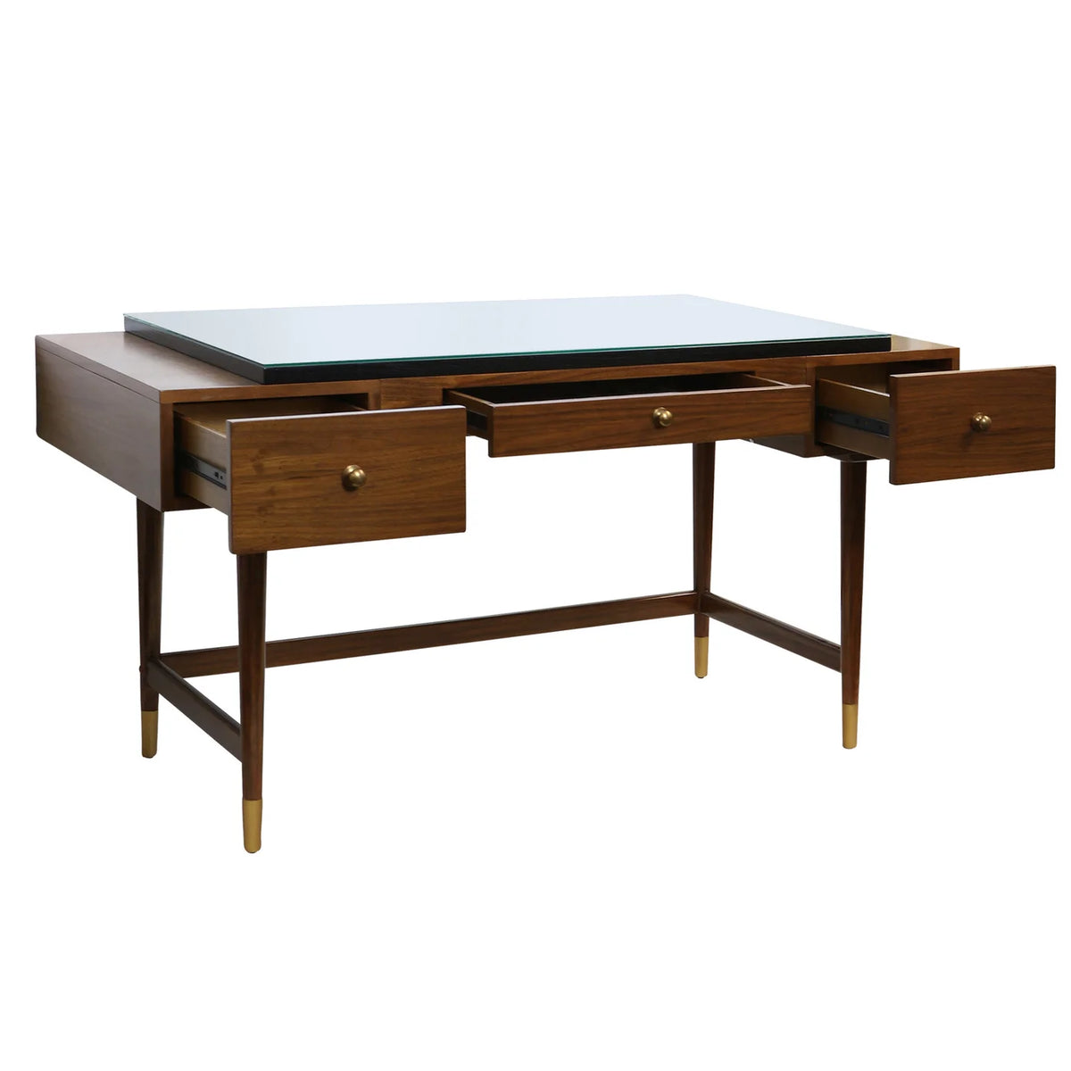 Demetrius Desk Caramel Walnut Veneer Mahogany Wood