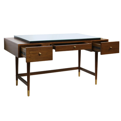 Demetrius Desk Caramel Walnut Veneer Mahogany Wood
