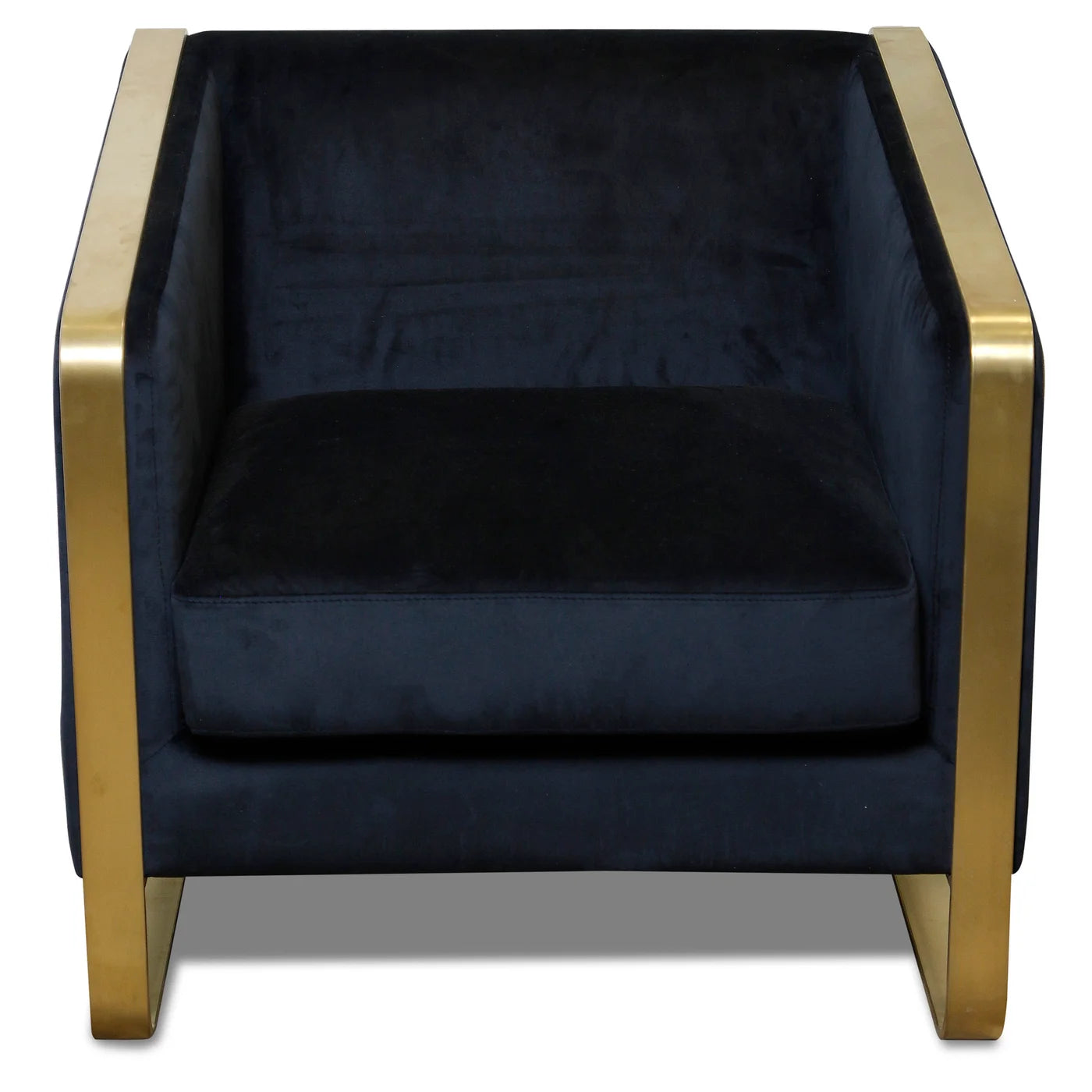 Seeley Chair Black Velvet Fabric on Hardwood Frame with Brushed Metal Gold Legs