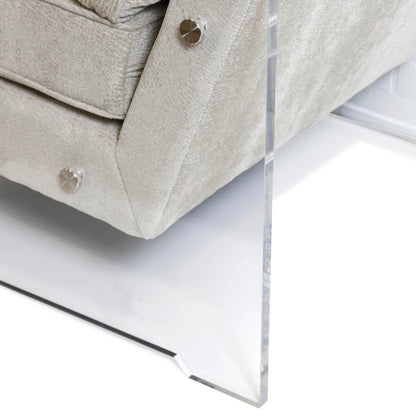 Carrington Chair – Elan Sand Fabric Upholstery on Hardwood with Sleek Acrylic Sides