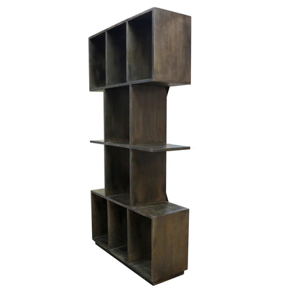 Farren Bookcase Walnut Finished on Mango Wood with Matte Black Metal Backing