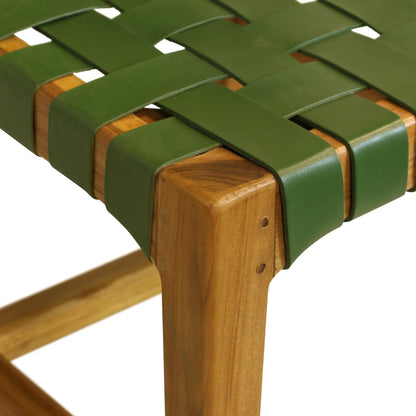Adams Dining Chair Woven Olive Leather Solid Wood Frame
