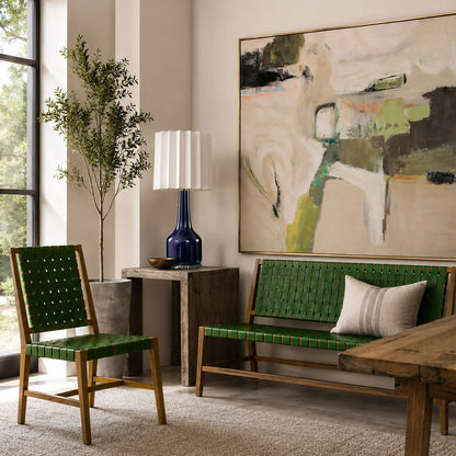 Adams Dining Chair Woven Olive Leather Solid Wood Frame