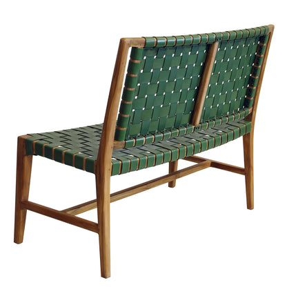 Adams Bench Woven Olive Leather Solid Wood Frame