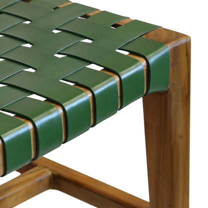 Adams Bench Woven Olive Leather Solid Wood Frame