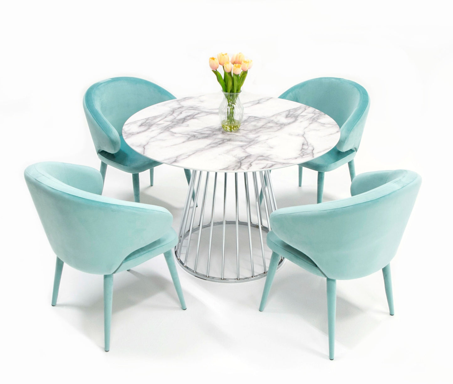 Modrest Holly - Modern White and Silver Round Dining Table