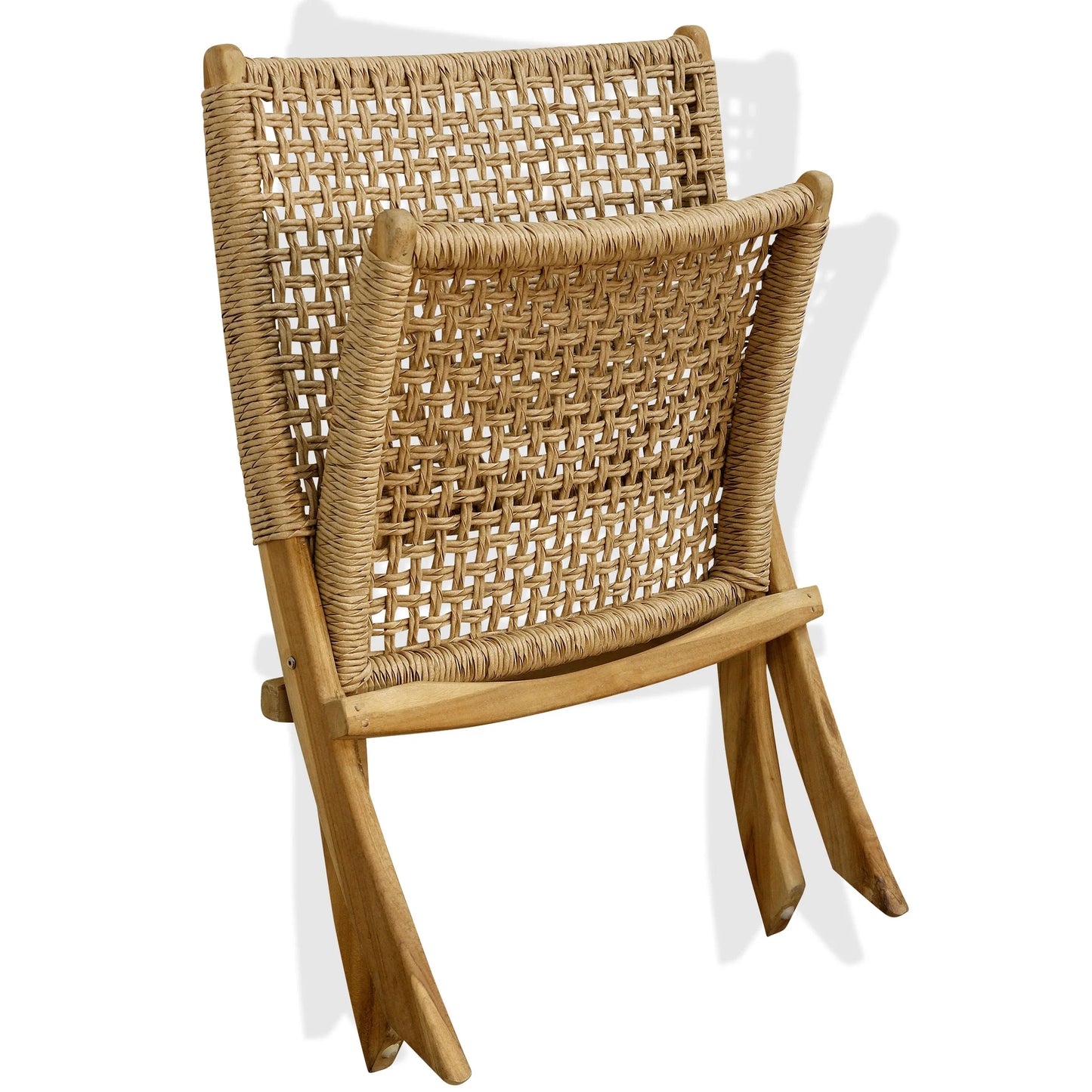 Natural Woven Melbourne Indoor Outdoor Folding Lounge Chair Solid Teak Wood Frame with a Synthet