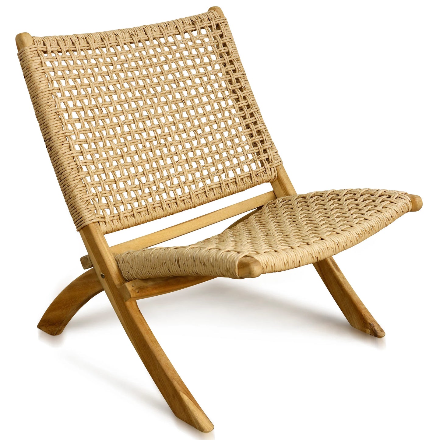 Natural Woven Melbourne Indoor Outdoor Folding Lounge Chair Solid Teak Wood Frame Synthetic Woven Seat Stylish and Versatile Seating Solution