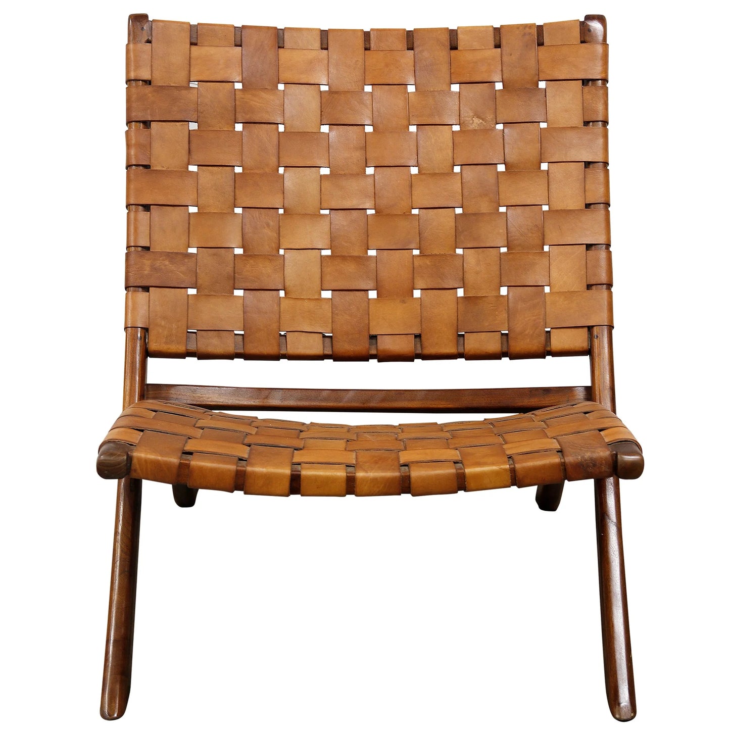 Richard Lounge Chair Retro Foldable Teak Wood &amp; Genuine Woven Leather Seat