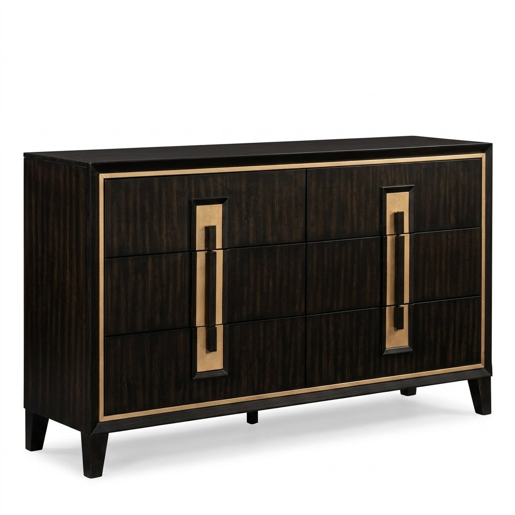 Kenyada Espresso Dresser with Gold Accent Trim and Beveled Detail
