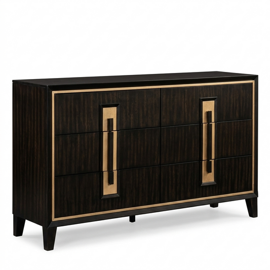 Kenyada Espresso Dresser with Gold Accent Trim and Beveled Detail