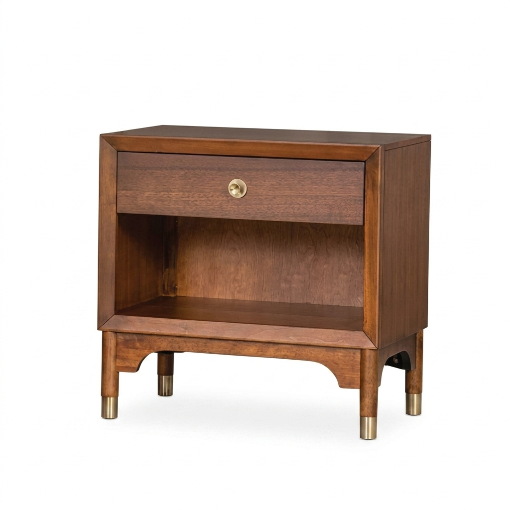Hepburne Walnut Wood Nightstand with USB Port and LED Light