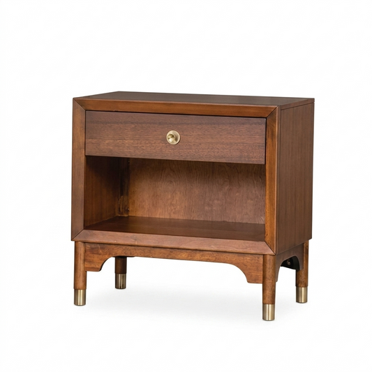 Hepburne Walnut Wood Nightstand with USB Port and LED Light