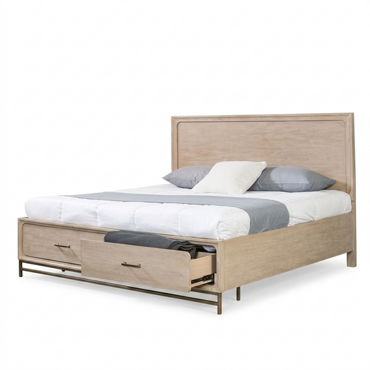 Sandnes Light Oak Bed with Integrated Footboard Storage Drawers
