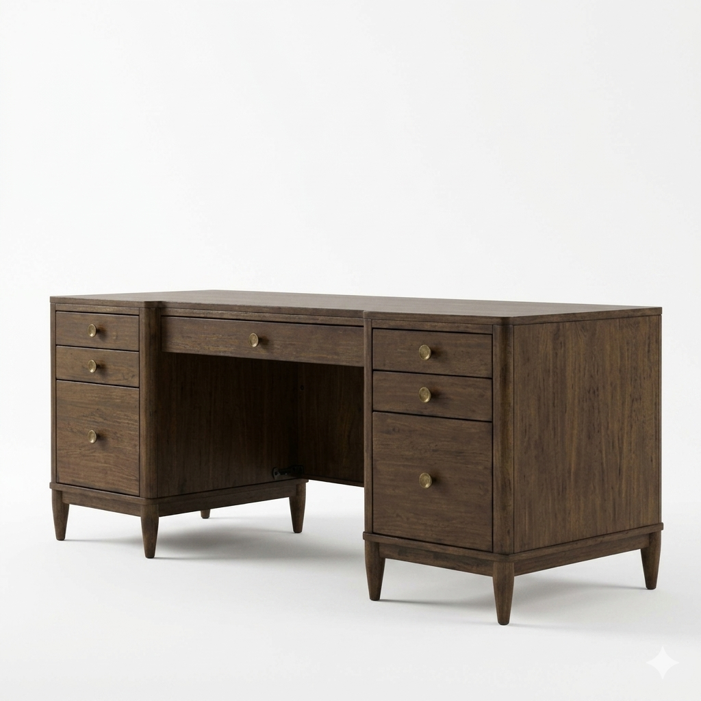 Clarksburg Mid‑Century Walnut Executive Desk