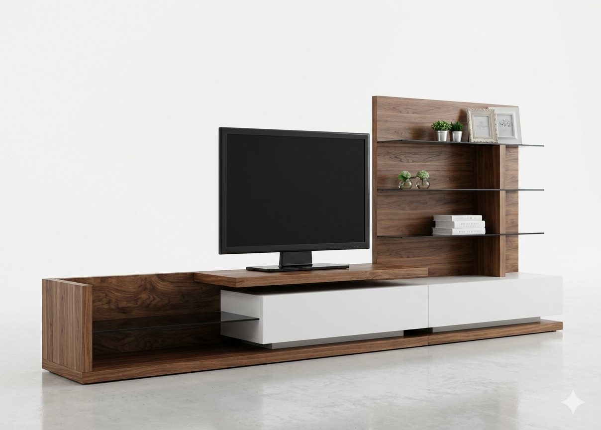 Jefferson Walnut and White High Gloss TV Unit