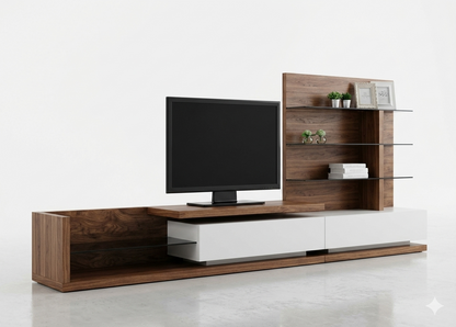 Jefferson Walnut and White High Gloss TV Unit
