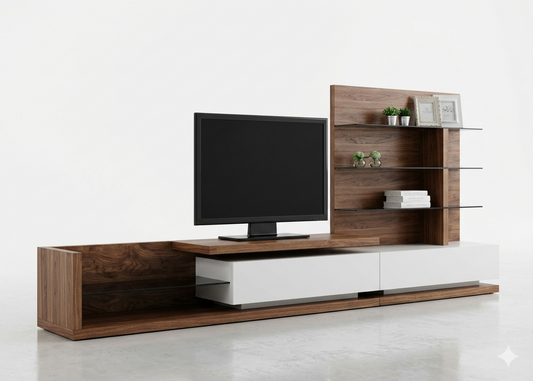 Jefferson Walnut and White High Gloss TV Unit