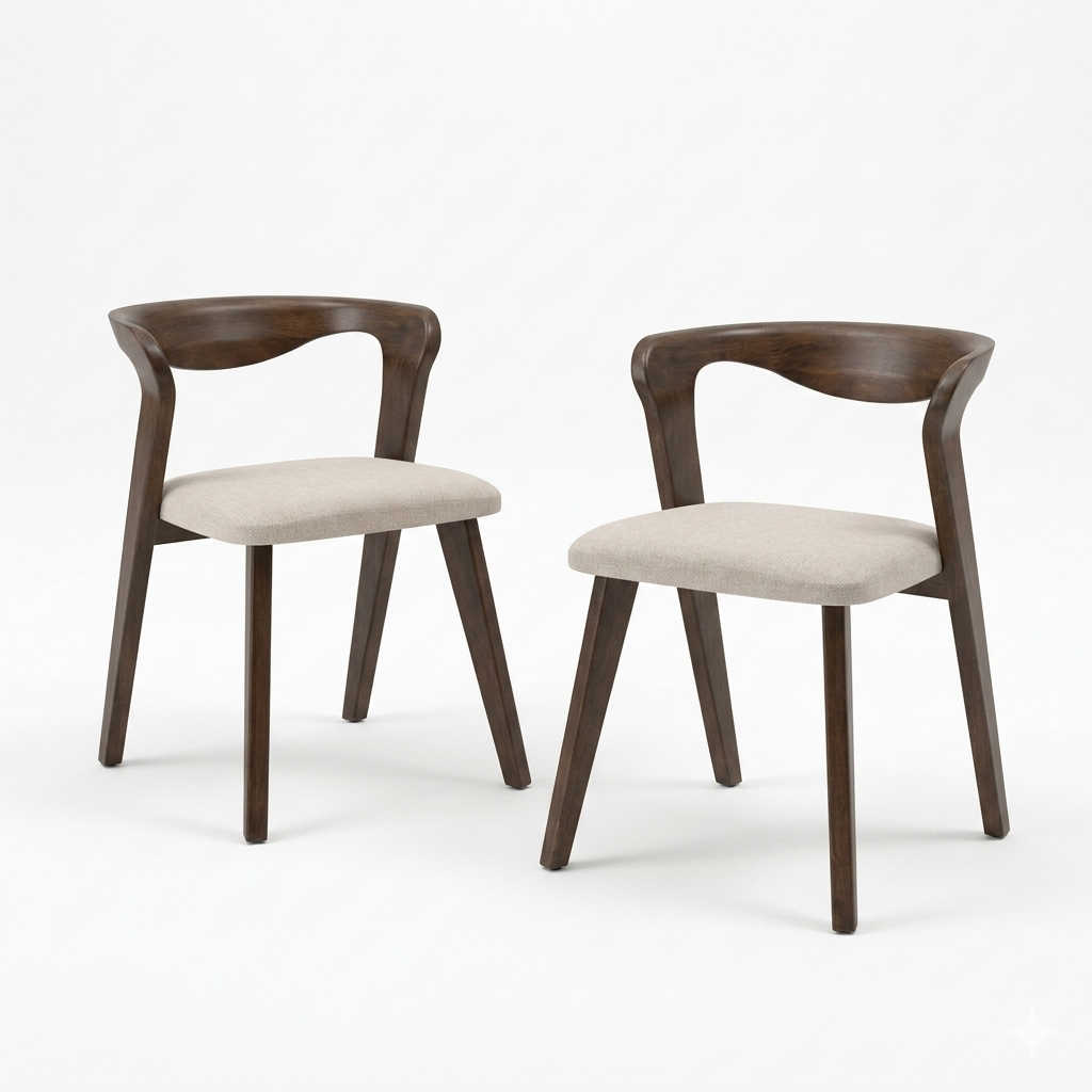 Logstor Rich Walnut Wood Side Chair with Mid‑Century Frame -Set of 2